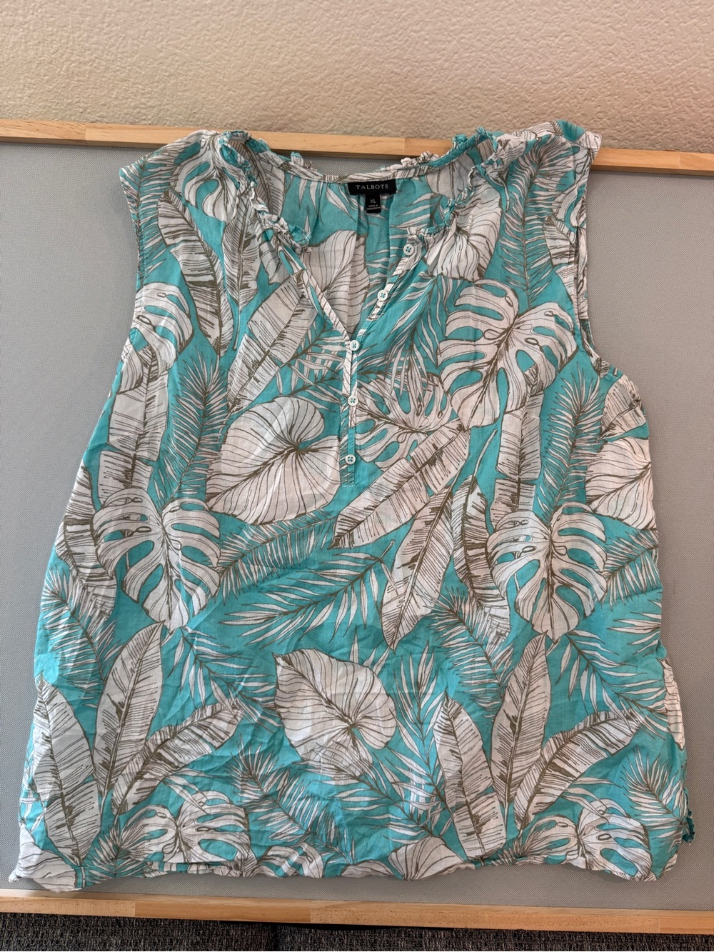Talbots Teal Tropical-Leaf Sleeveless Camisole